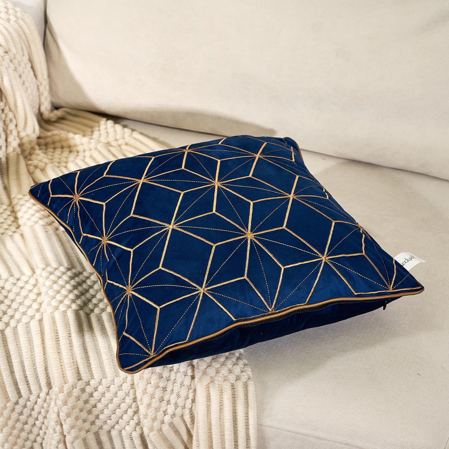 Geometric Lines Embroidery Velvet Shams