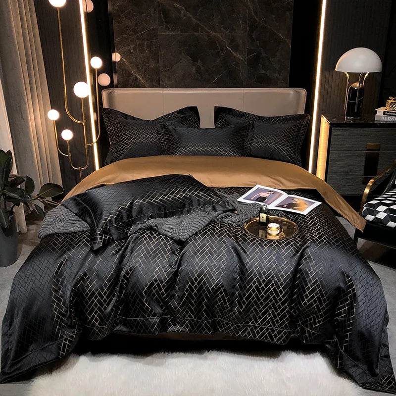 Black Gold Jacquard Egyptian Cotton Bedding Set