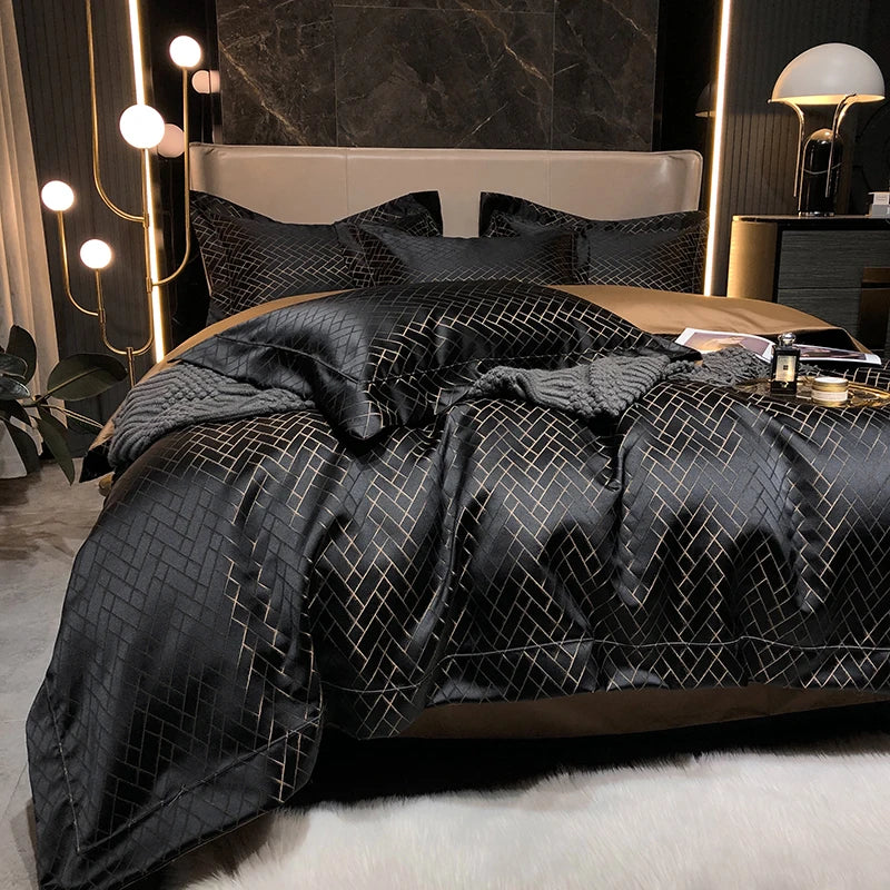 Black Gold Jacquard Egyptian Cotton Bedding Set