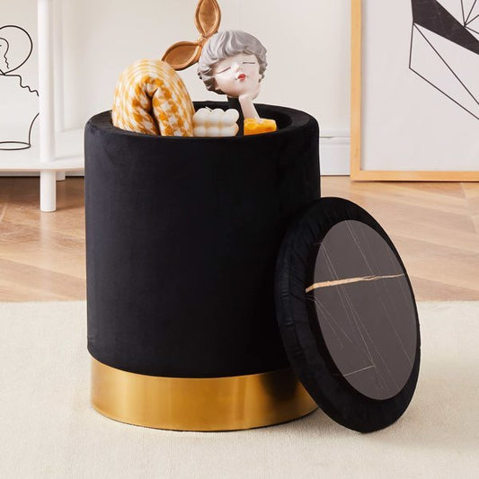 Faux Leather Round Storage Ottoman Footrest Stool