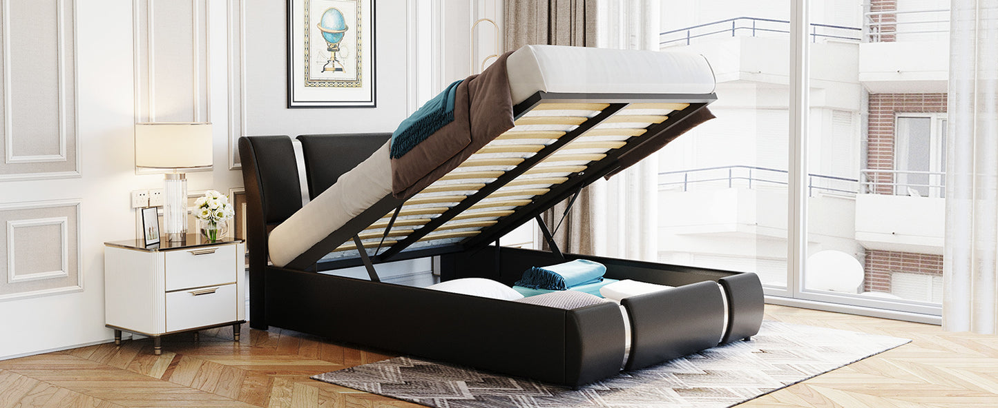 Full Size Upholstered Faux Leather Platform bed with a Hydraulic Storage System