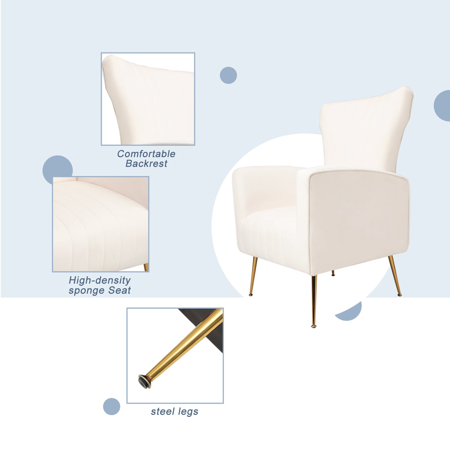 Wingback Velvet Accent Chair with Gold Legs