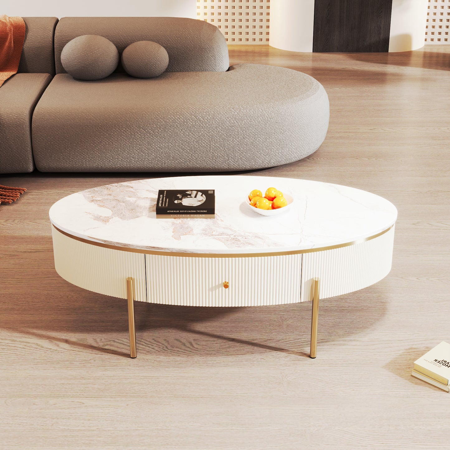 Modern Oval Coffee Table with 2 large Drawers