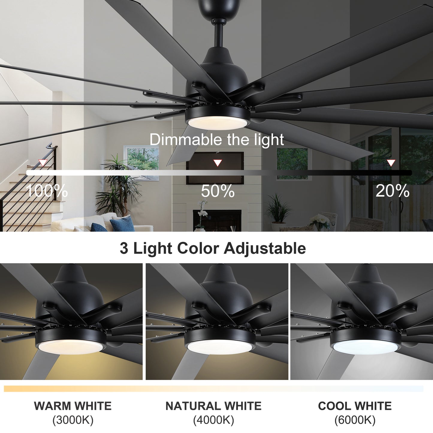 84"Modern Industrial Aluminum Blade Ceiling Fan With LED Light