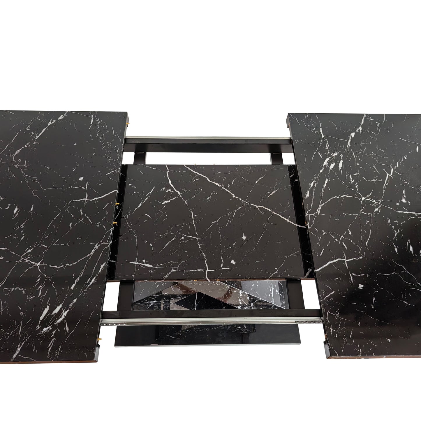 Black Marble Modern Square Dining Table. Metal Base