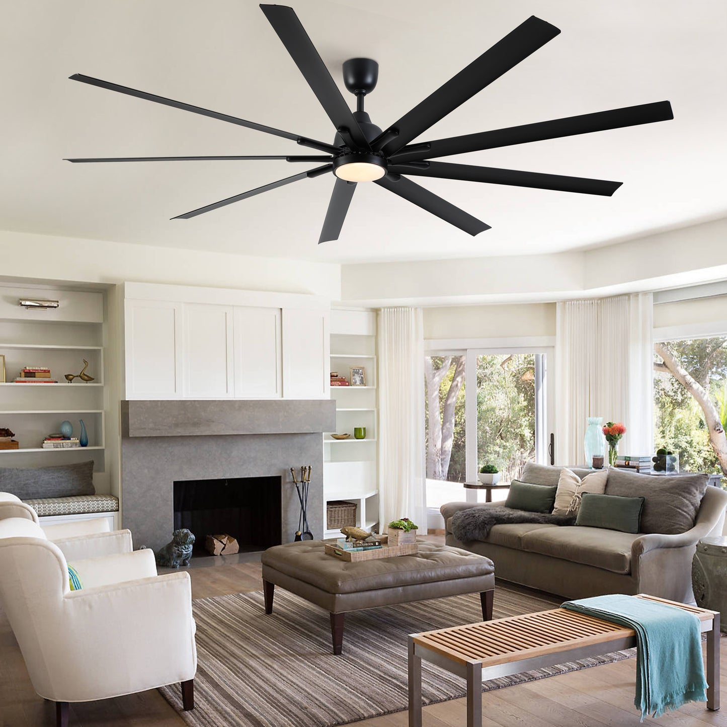 84"Modern Industrial Aluminum Blade Ceiling Fan With LED Light