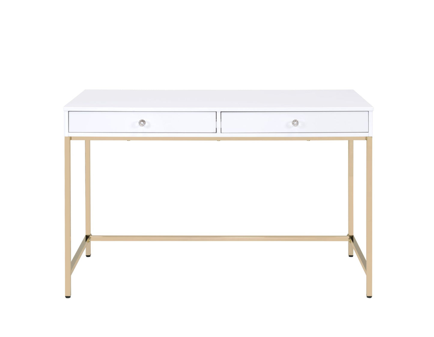 ACME Ottey Vanity Desk in White High Gloss & Gold Finish