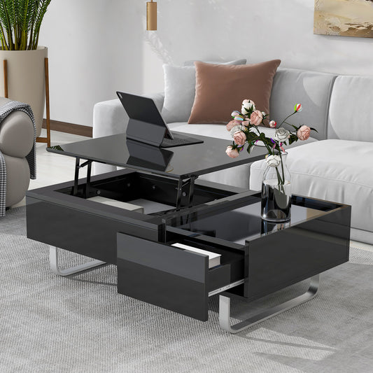 Multi-functional Coffee Table with Lifted Tabletop, Contemporary Cocktail Table