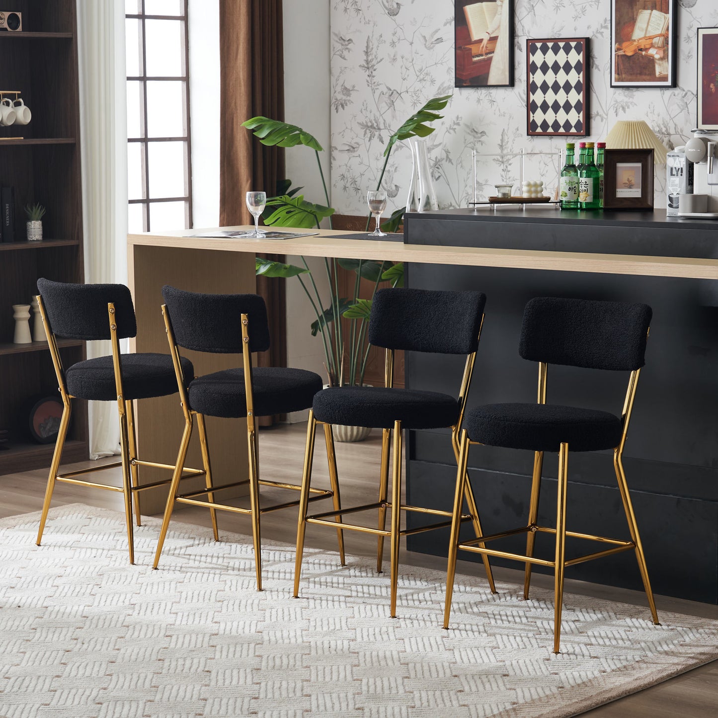 Modern Teddy Fabric Upholstered Barstools, 2