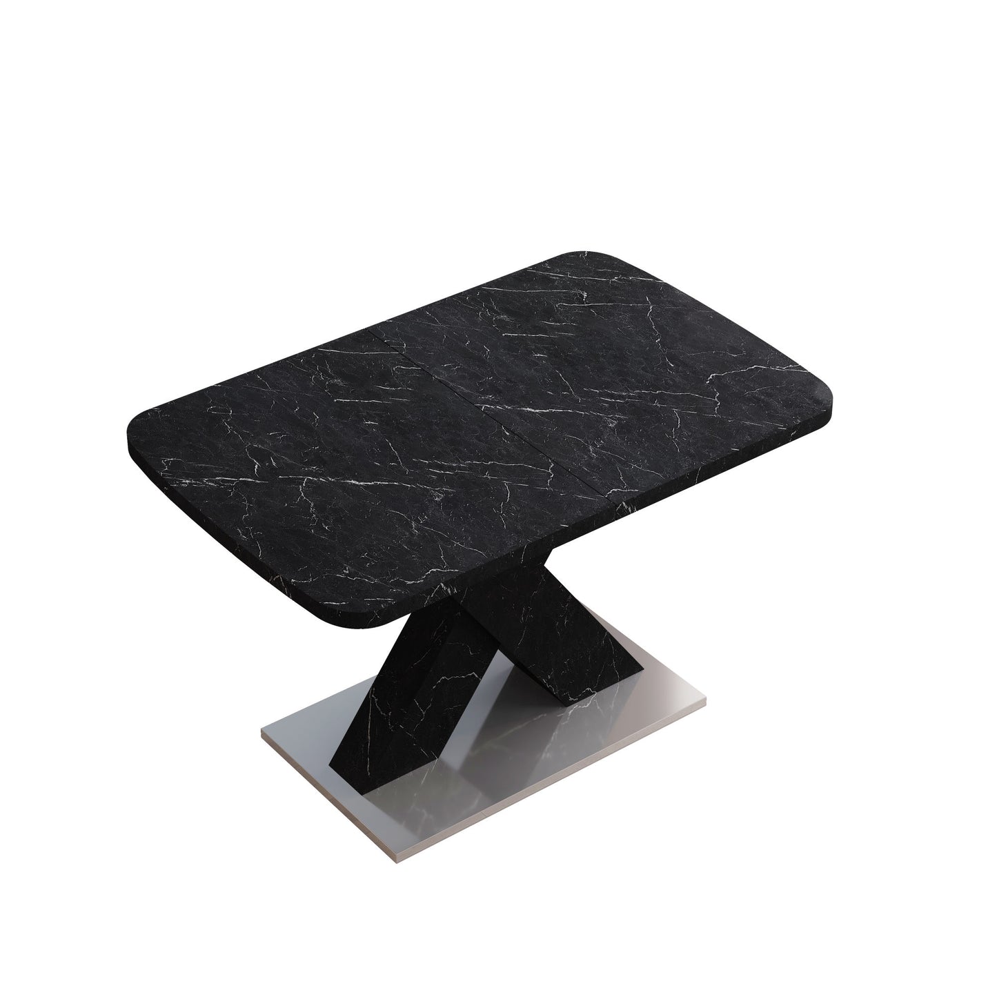 Black Marble Modern Square Dining Table. Metal Base
