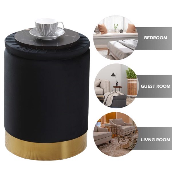 Faux Leather Round Storage Ottoman Footrest Stool