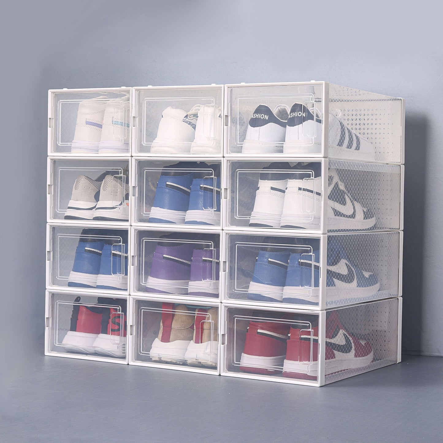 12 Stackable Clear Plastic Transparent Shoe Storage