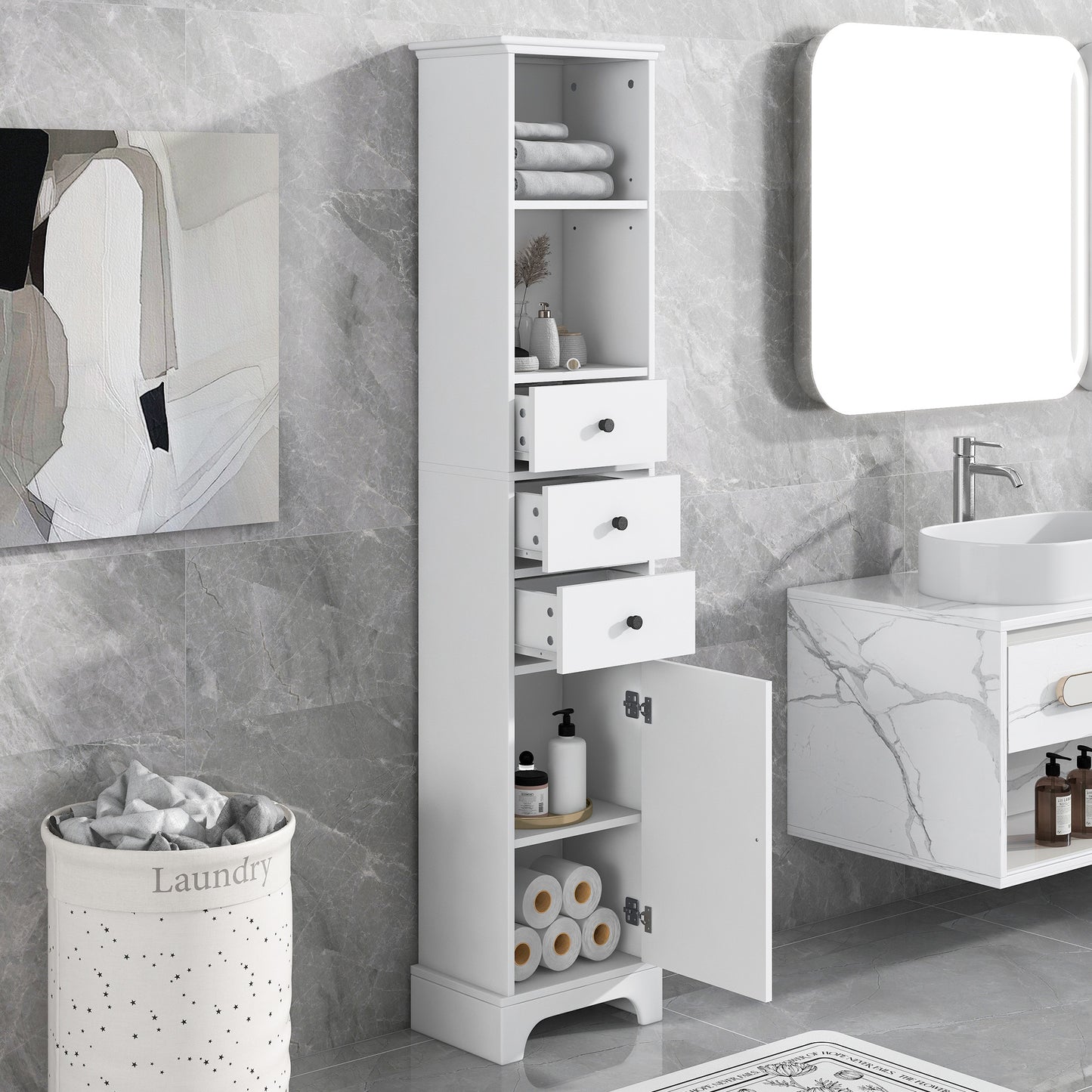 White Tall Bathroom Cabinet