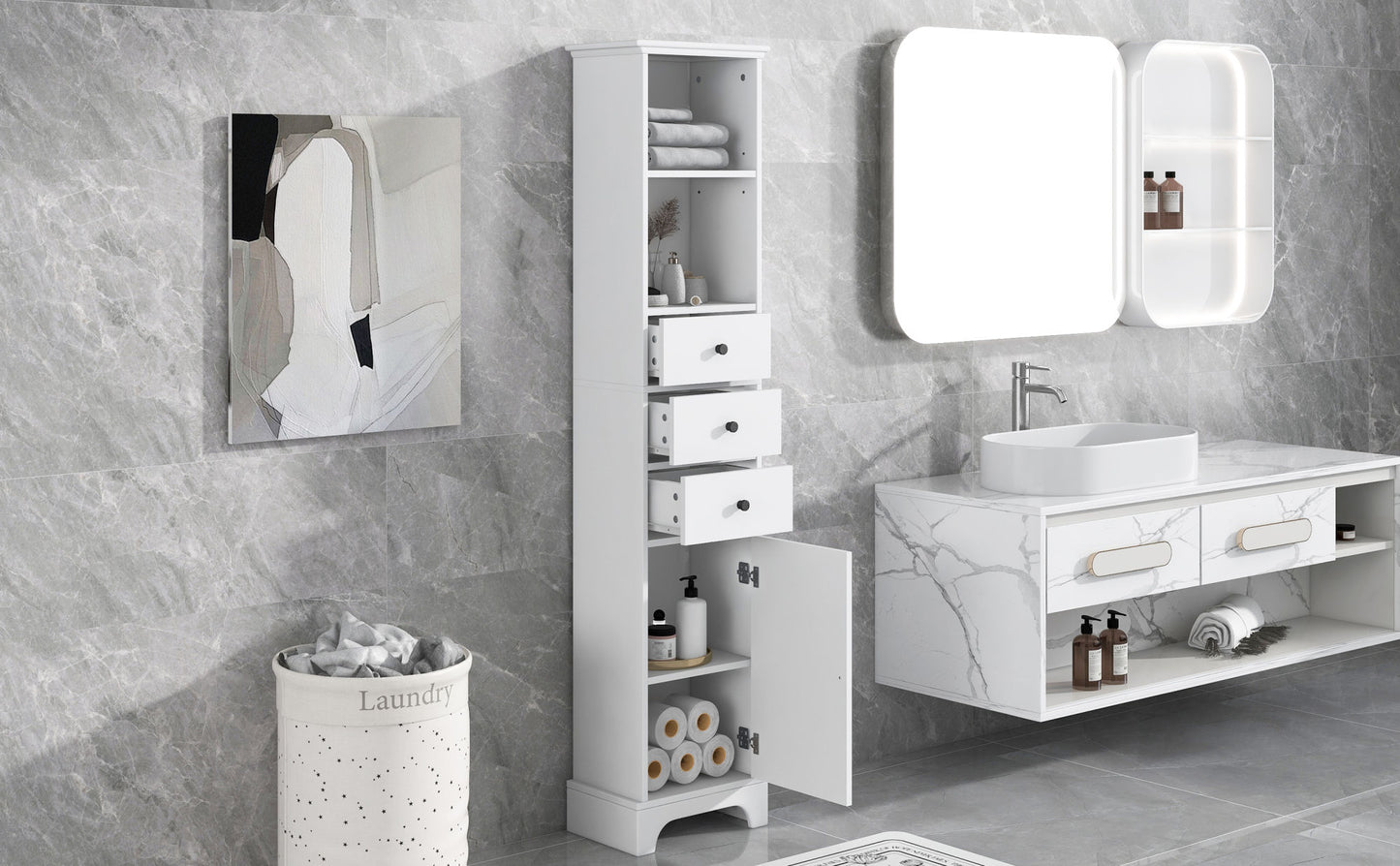 White Tall Bathroom Cabinet