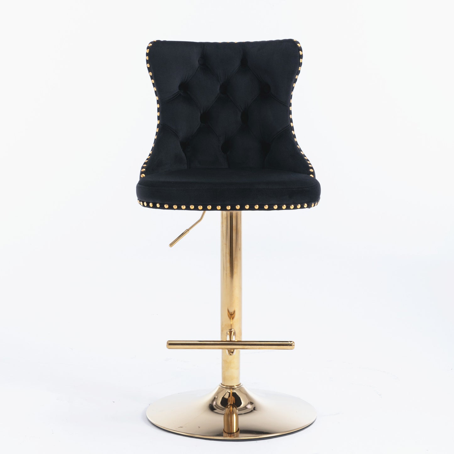 Black Modern Golden Swivel Velvet Barstools, Set of 2