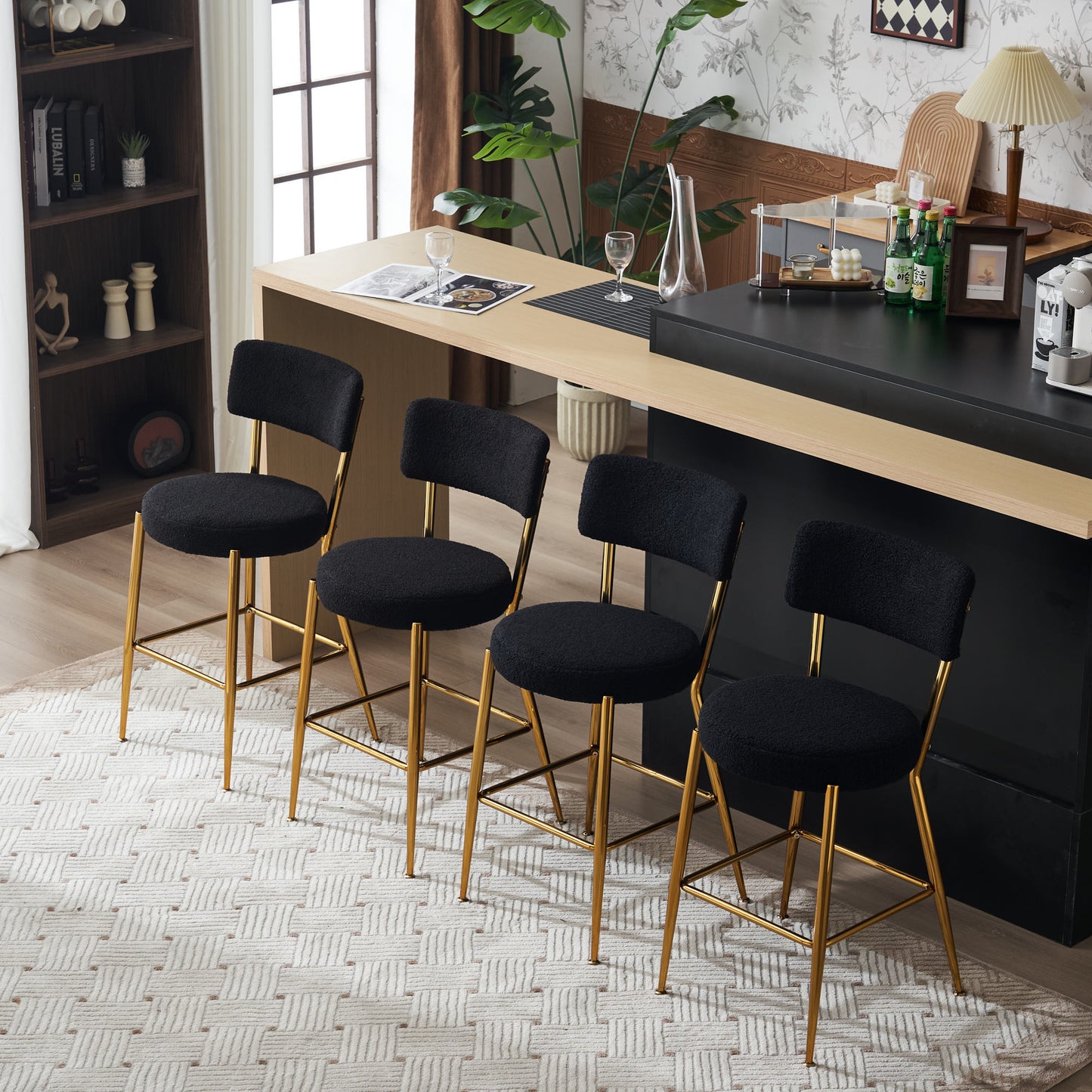 Modern Teddy Fabric Upholstered Barstools, 2