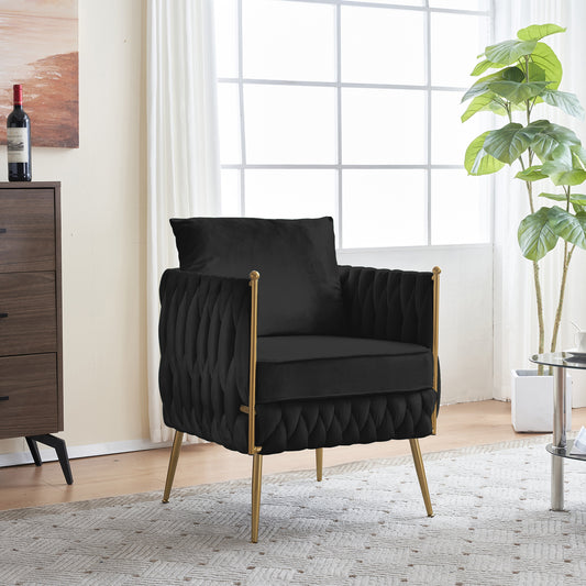 Modern Bucket Woven Velvet Accent Chair