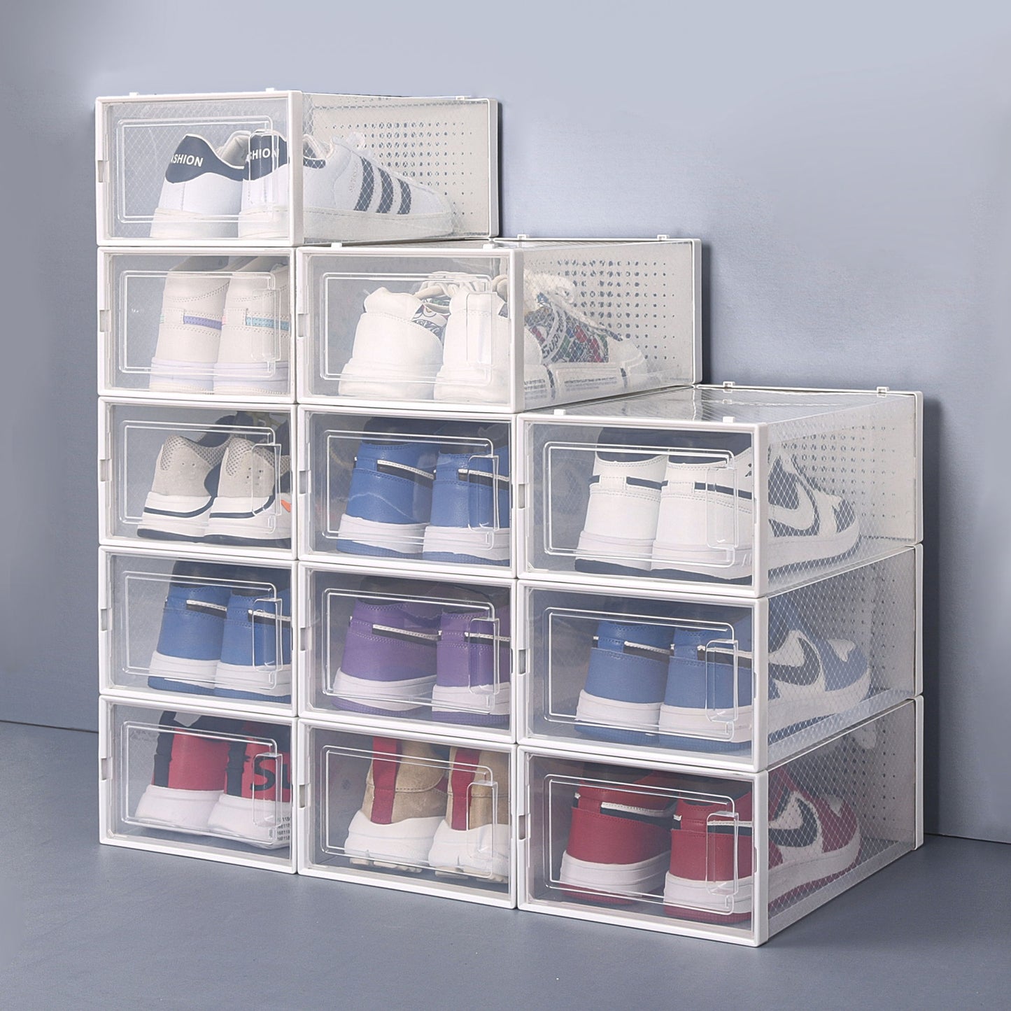 12 Stackable Clear Plastic Transparent Shoe Storage