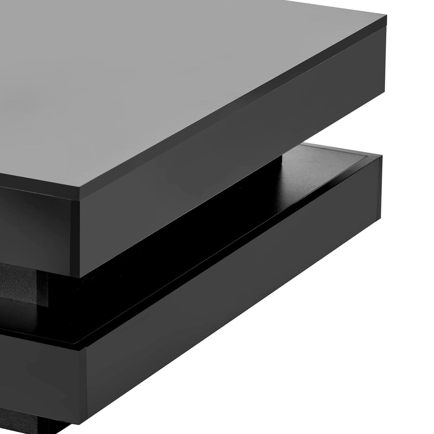 Black High Gloss Minimalist 2-Tier Square Coffee Table