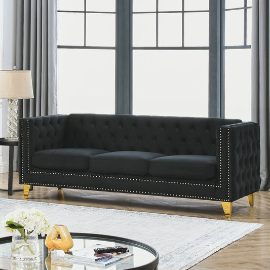 Black Velvet Tufted Sofa