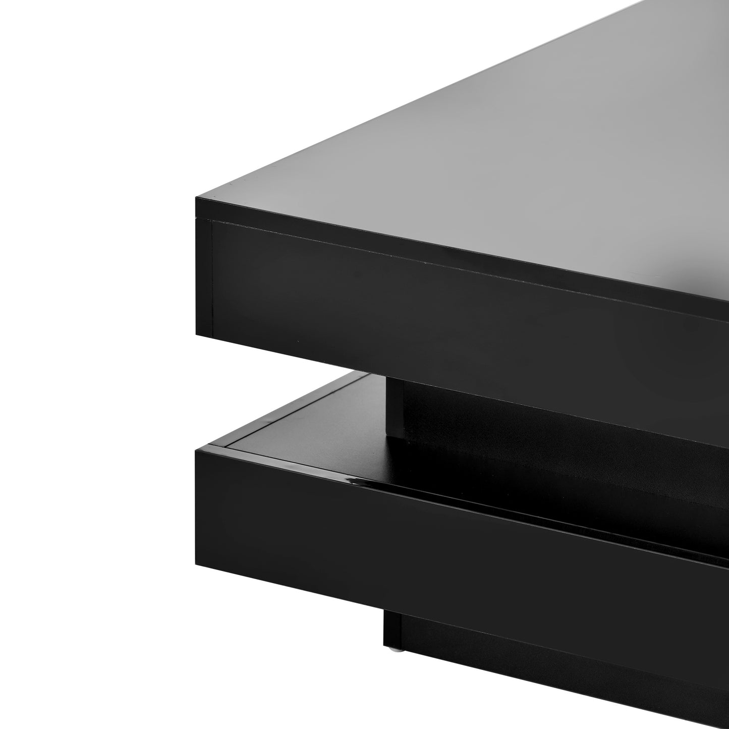 Black High Gloss Minimalist 2-Tier Square Coffee Table