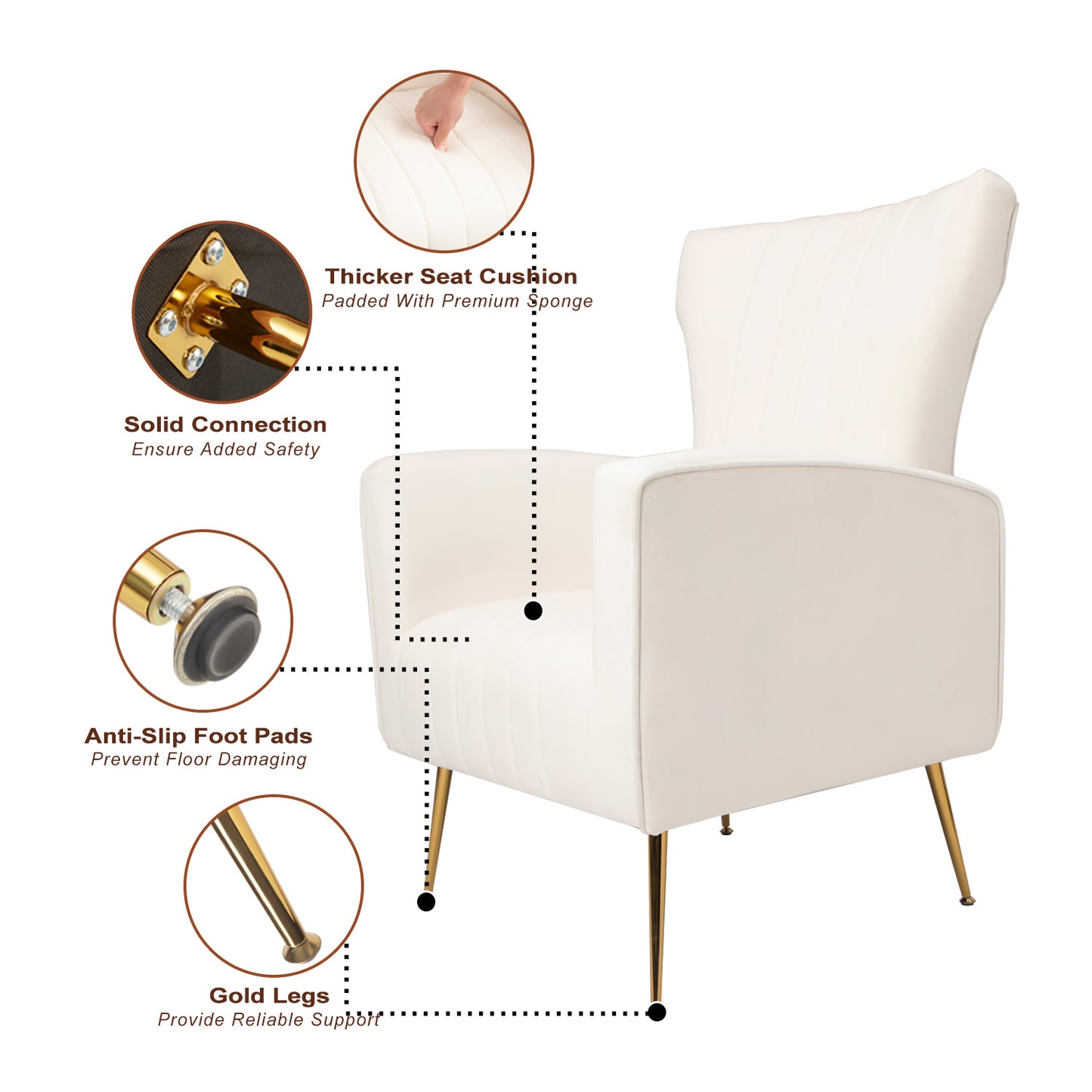 Wingback Velvet Accent Chair with Gold Legs