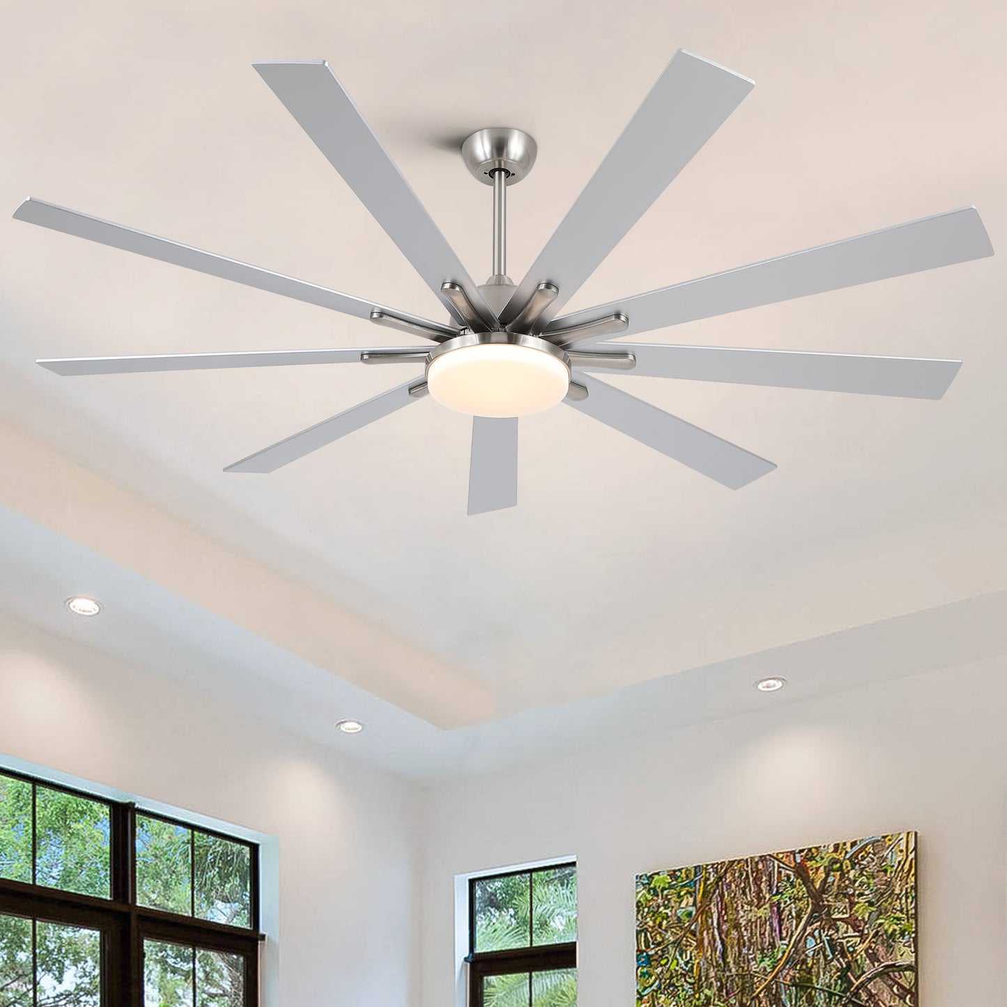 72" Indoor Brushed Nickel Smart Ceiling Fan with LED Light