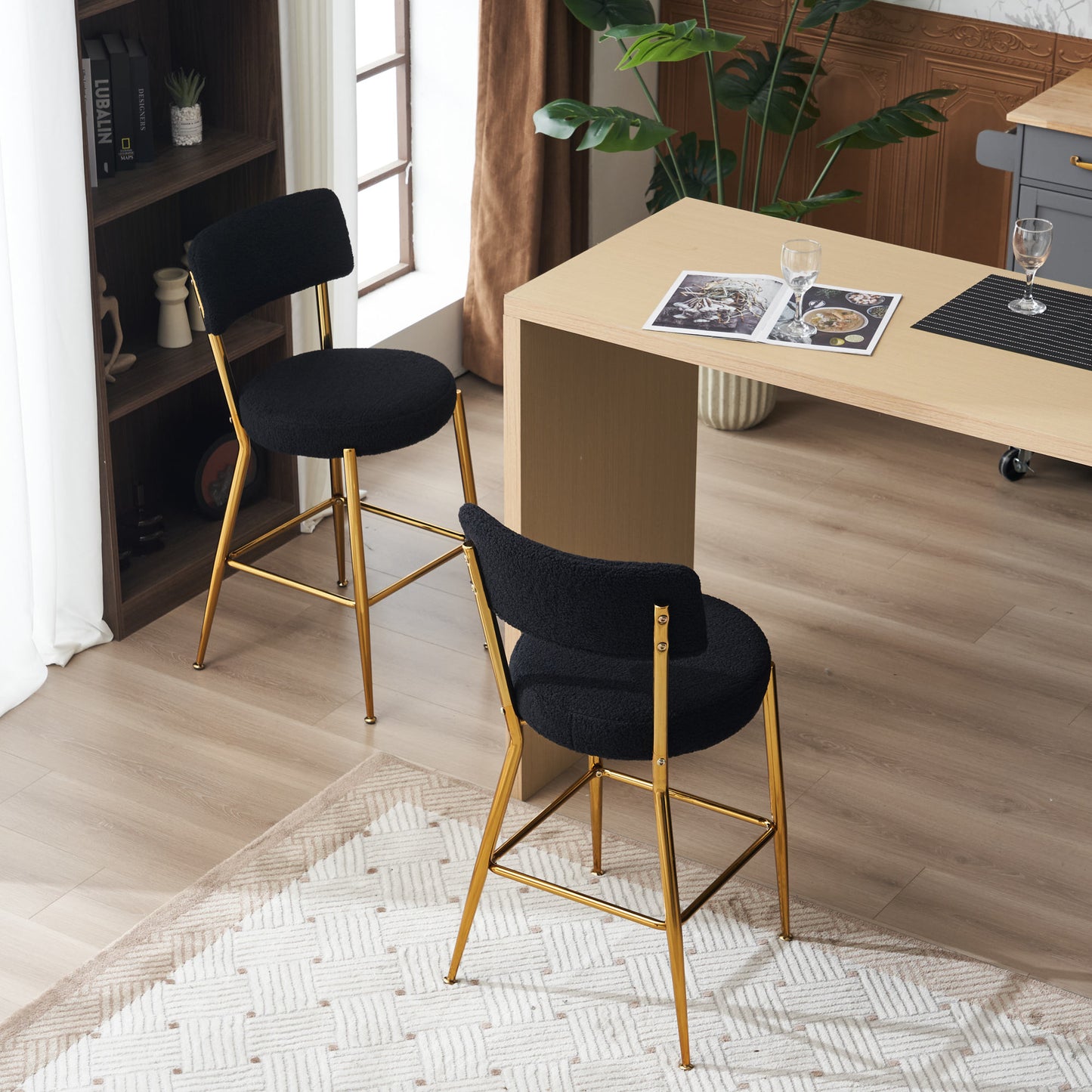 Modern Teddy Fabric Upholstered Barstools, 2