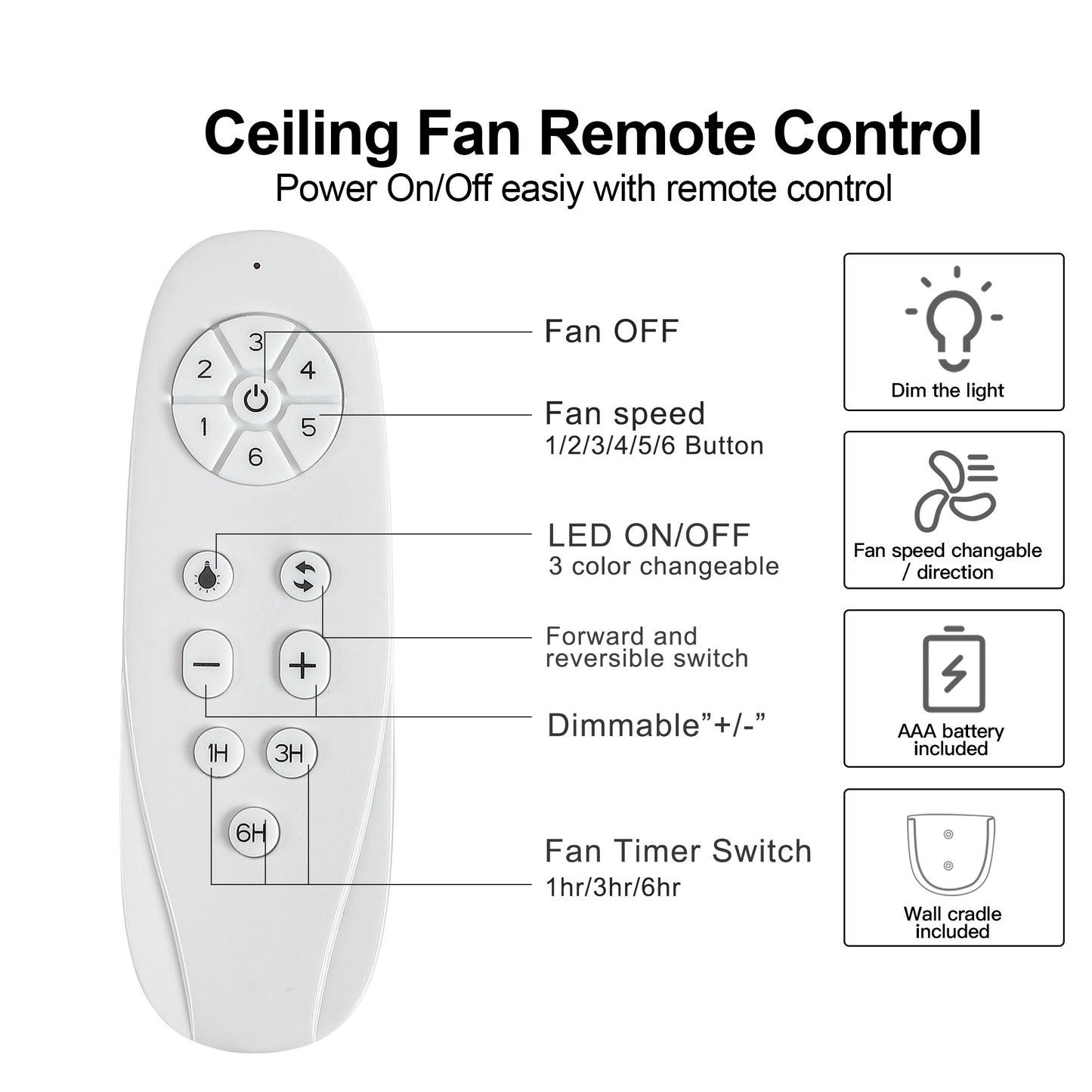 72" Black Wooden Large Ceiling Fan With LED Light and Remote Control