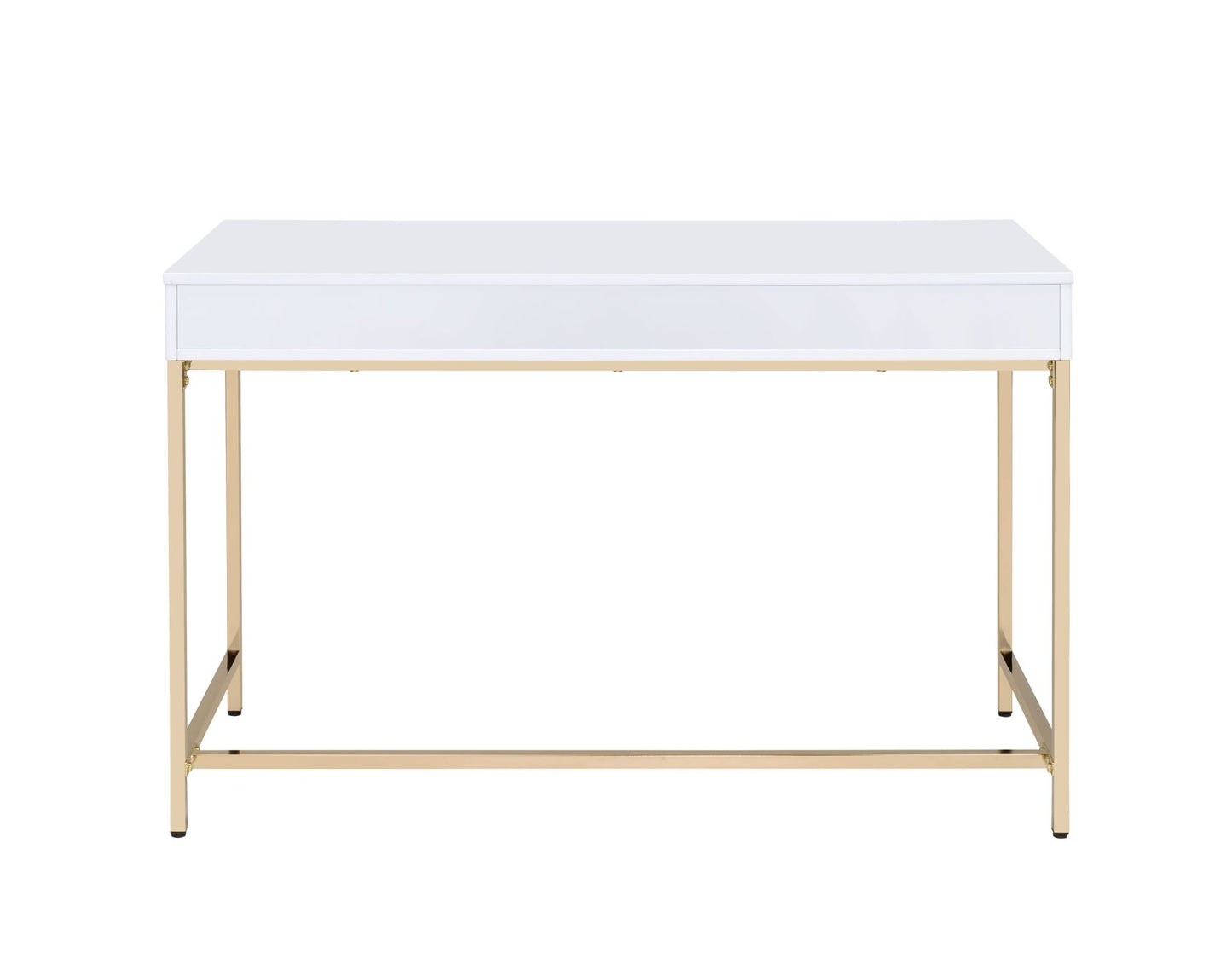ACME Ottey Vanity Desk in White High Gloss & Gold Finish
