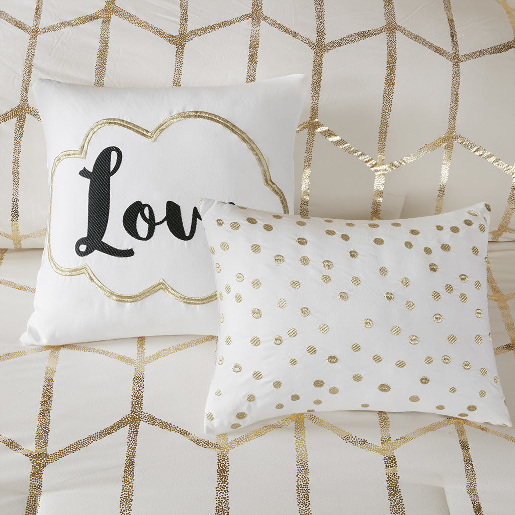 Cream Metallic Printed Comforter Set,