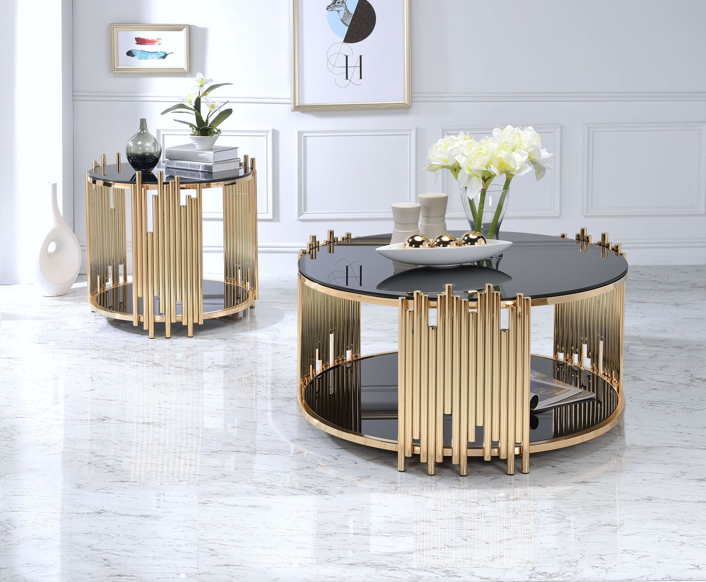 ACME Tanquin Gold & Black Glass Coffee Table
