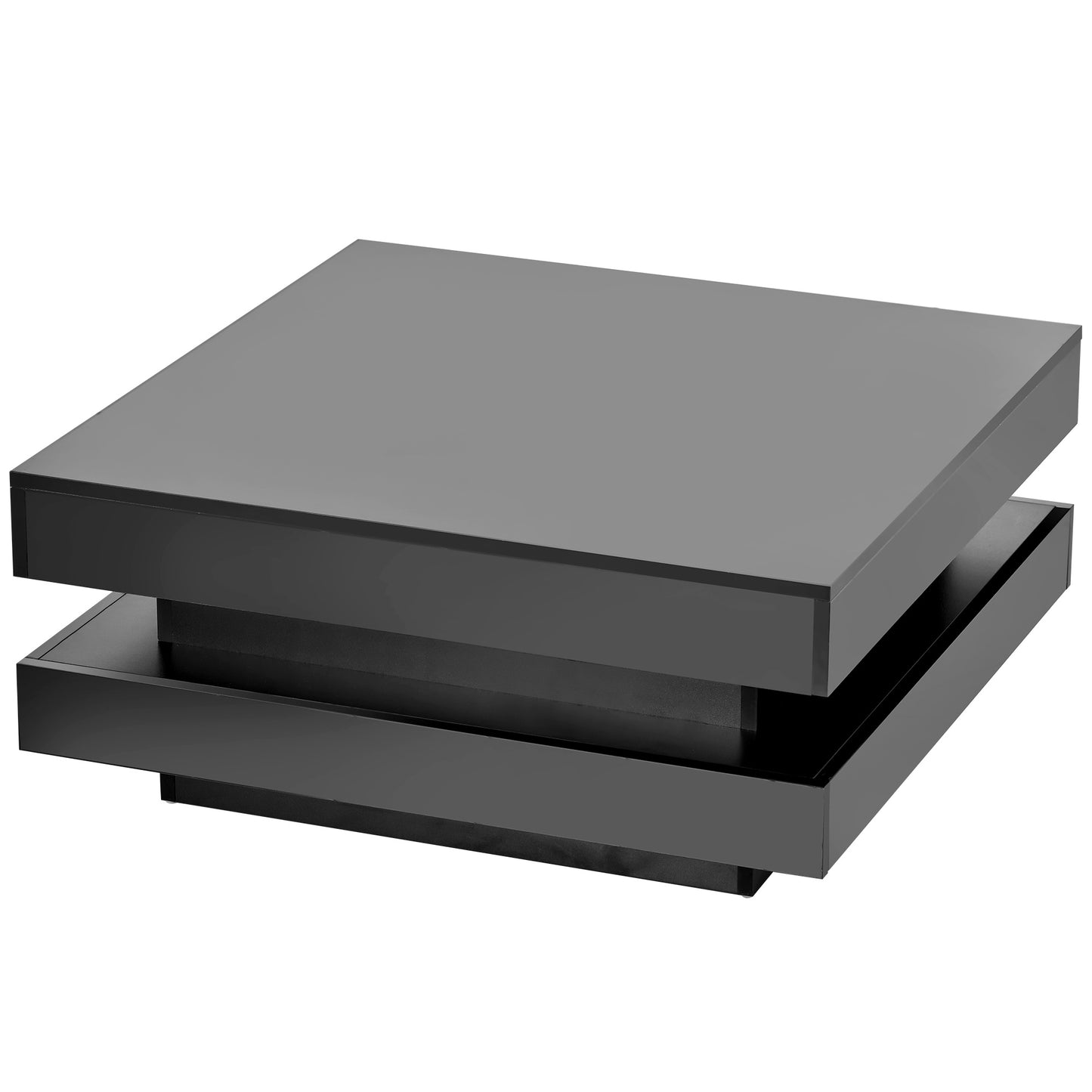 Black High Gloss Minimalist 2-Tier Square Coffee Table