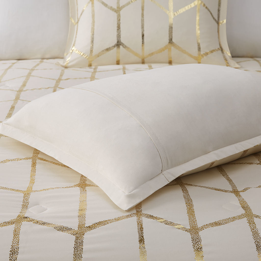 Cream Metallic Printed Comforter Set,