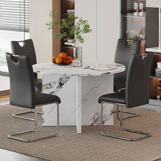 5 piece Round Dining Table Set, 47" Modern Kitchen Table