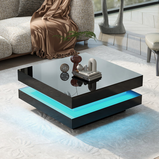 Black High Gloss Minimalist 2-Tier Square Coffee Table