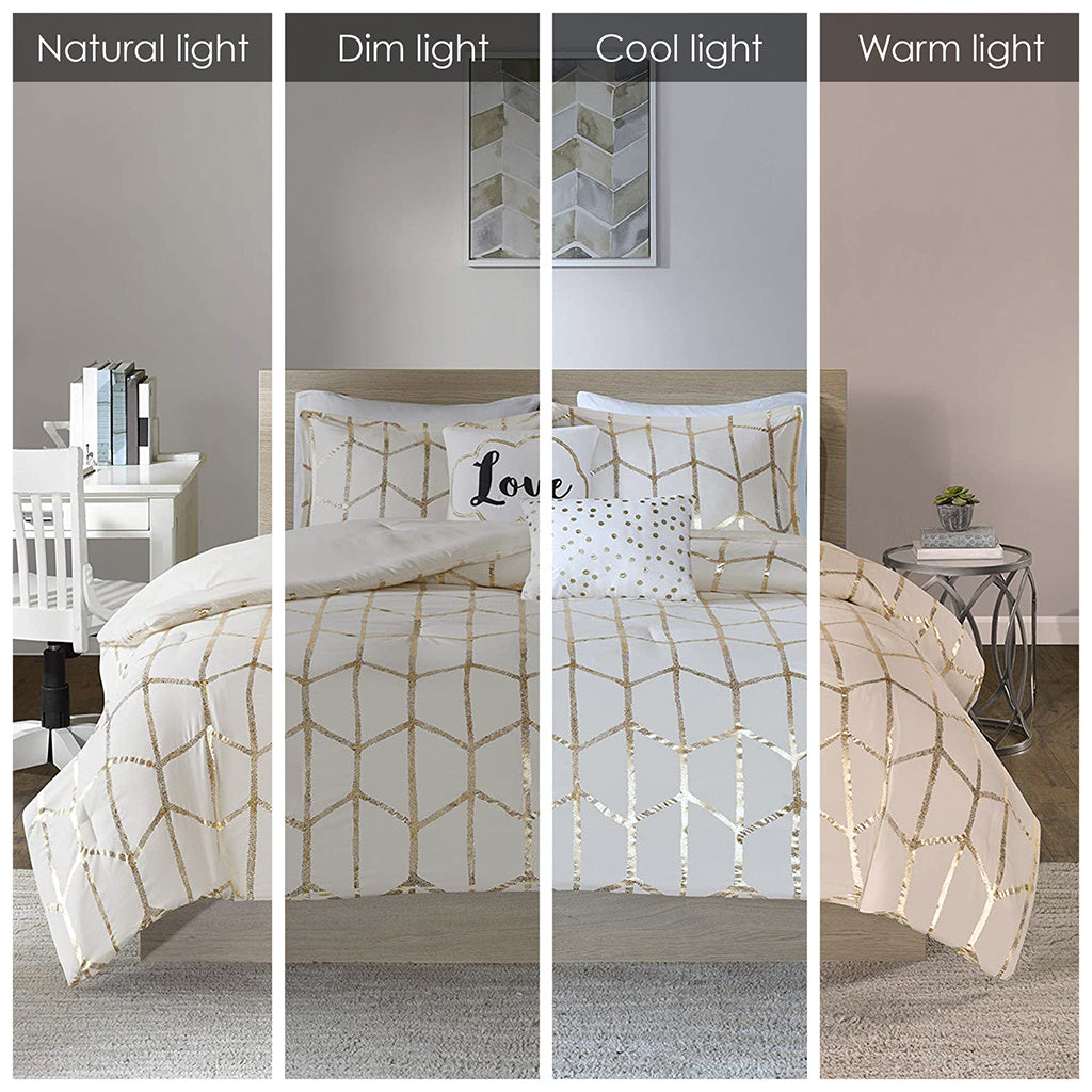 Cream Metallic Printed Comforter Set,