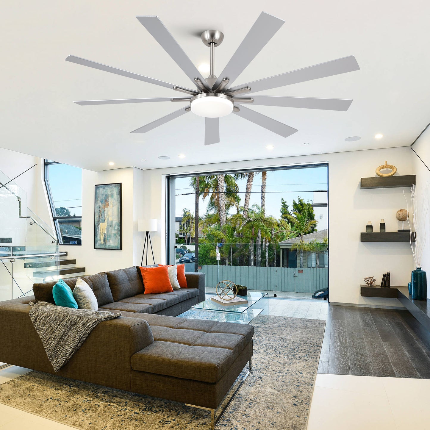 72" Indoor Brushed Nickel Smart Ceiling Fan with LED Light