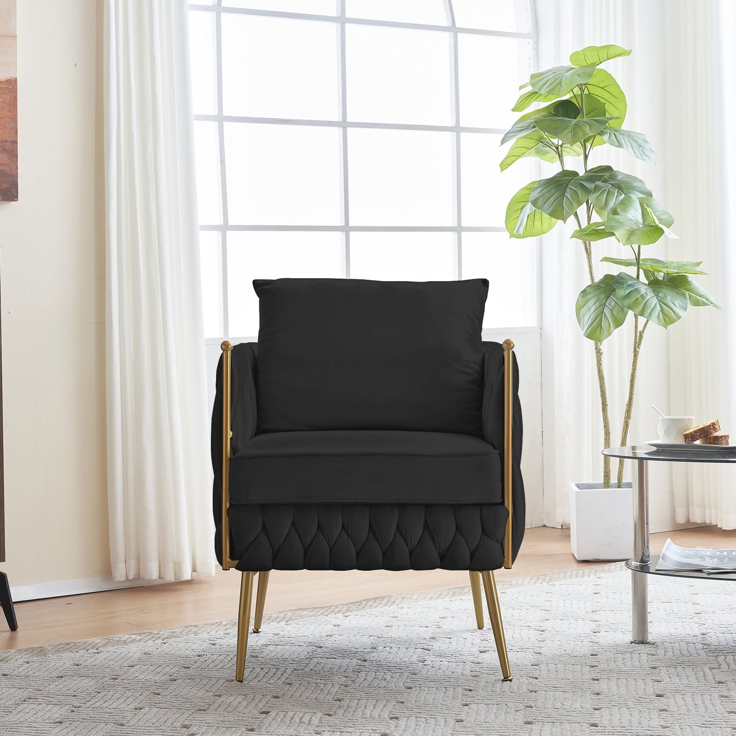 Modern Bucket Woven Velvet Accent Chair