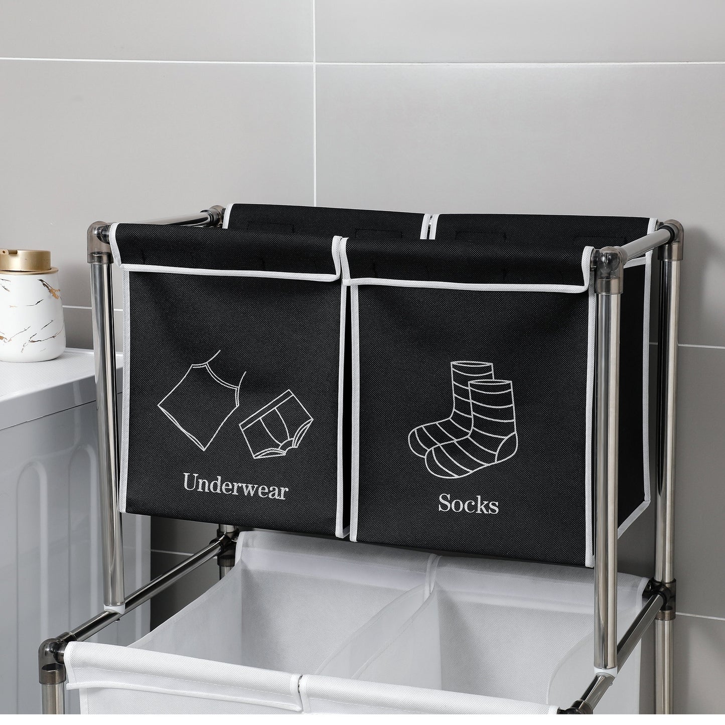 2 Tier Laundry Sorter with 4 Removable Bags