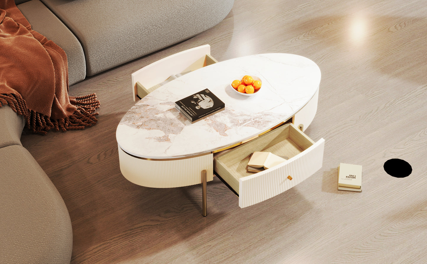 Modern Oval Coffee Table with 2 large Drawers