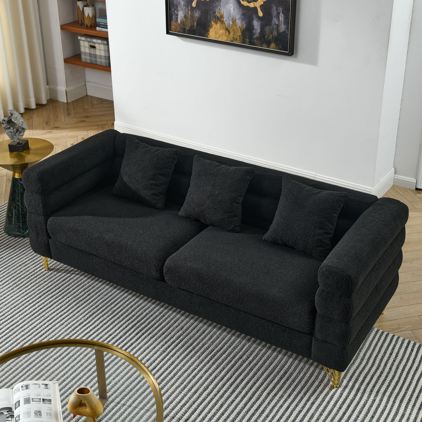 Black teddy 81" Oversized 3 Seater Sectional Sofa