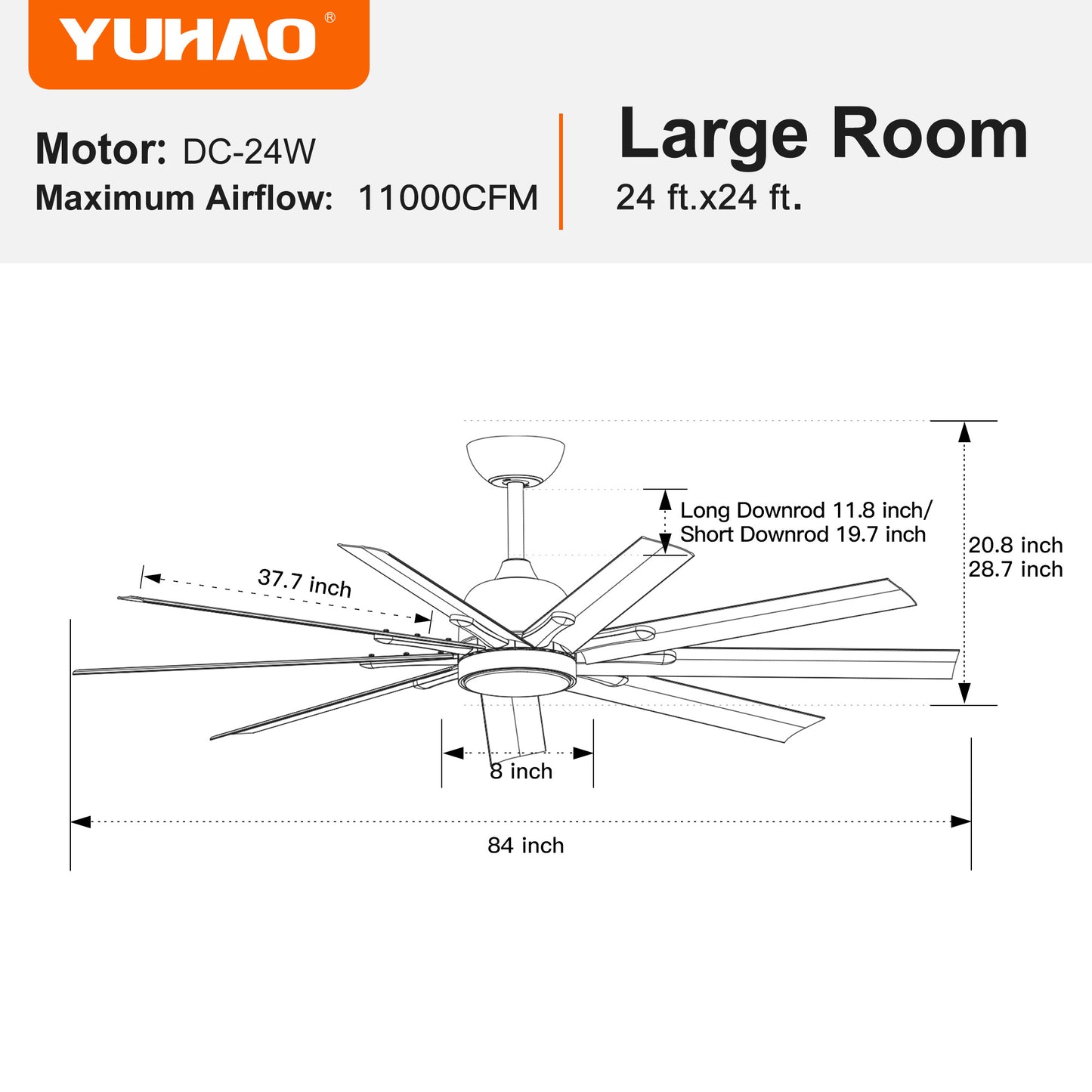 84"Modern Industrial Aluminum Blade Ceiling Fan With LED Light