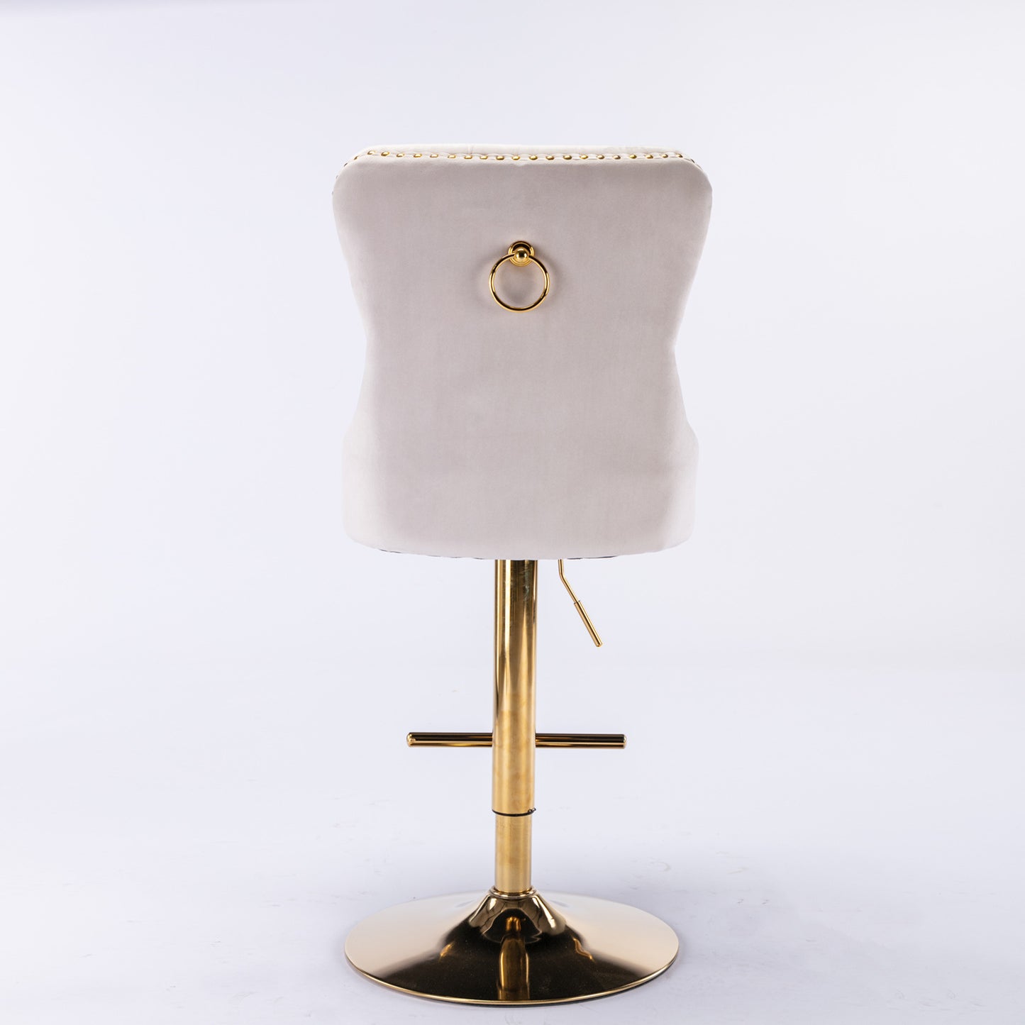 Beige Thick Golden Swivel Velvet Tufted Barstools, Set of 2