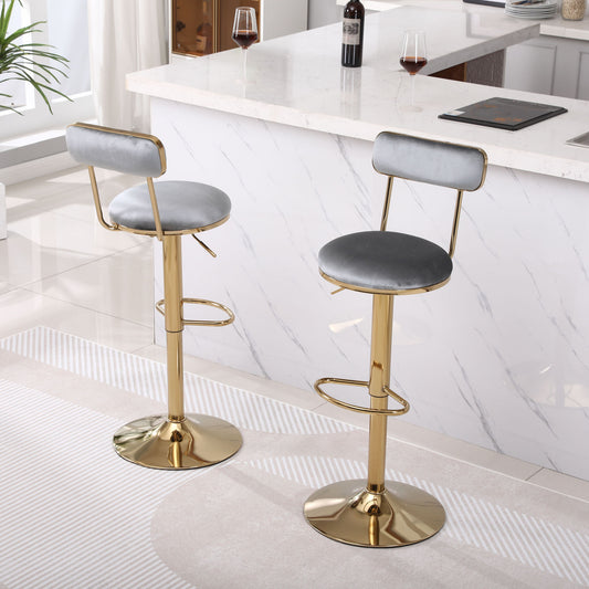 Grey Bar Stools with Back and Footrest Counter Height Dining Chairs 2pcs