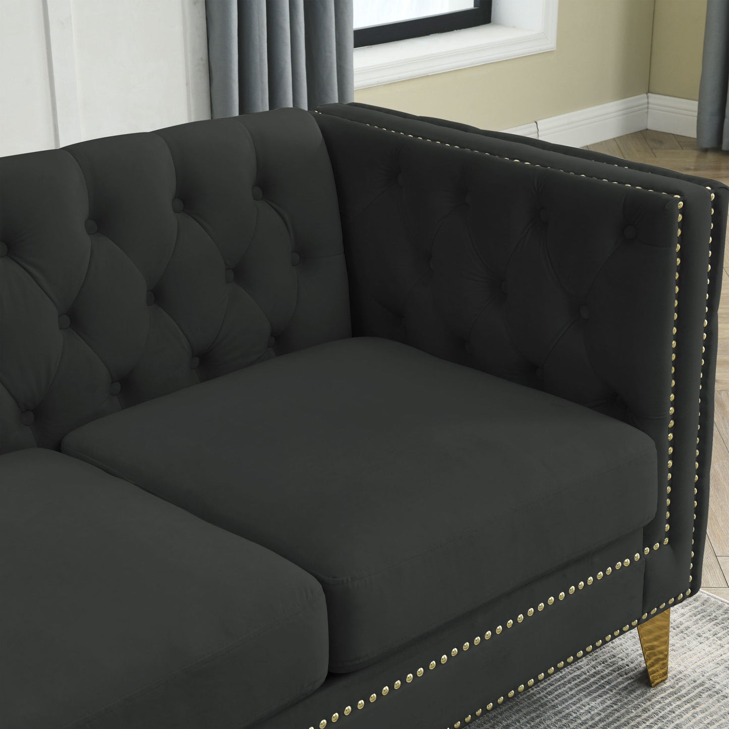 Black Velvet Tufted Sofa