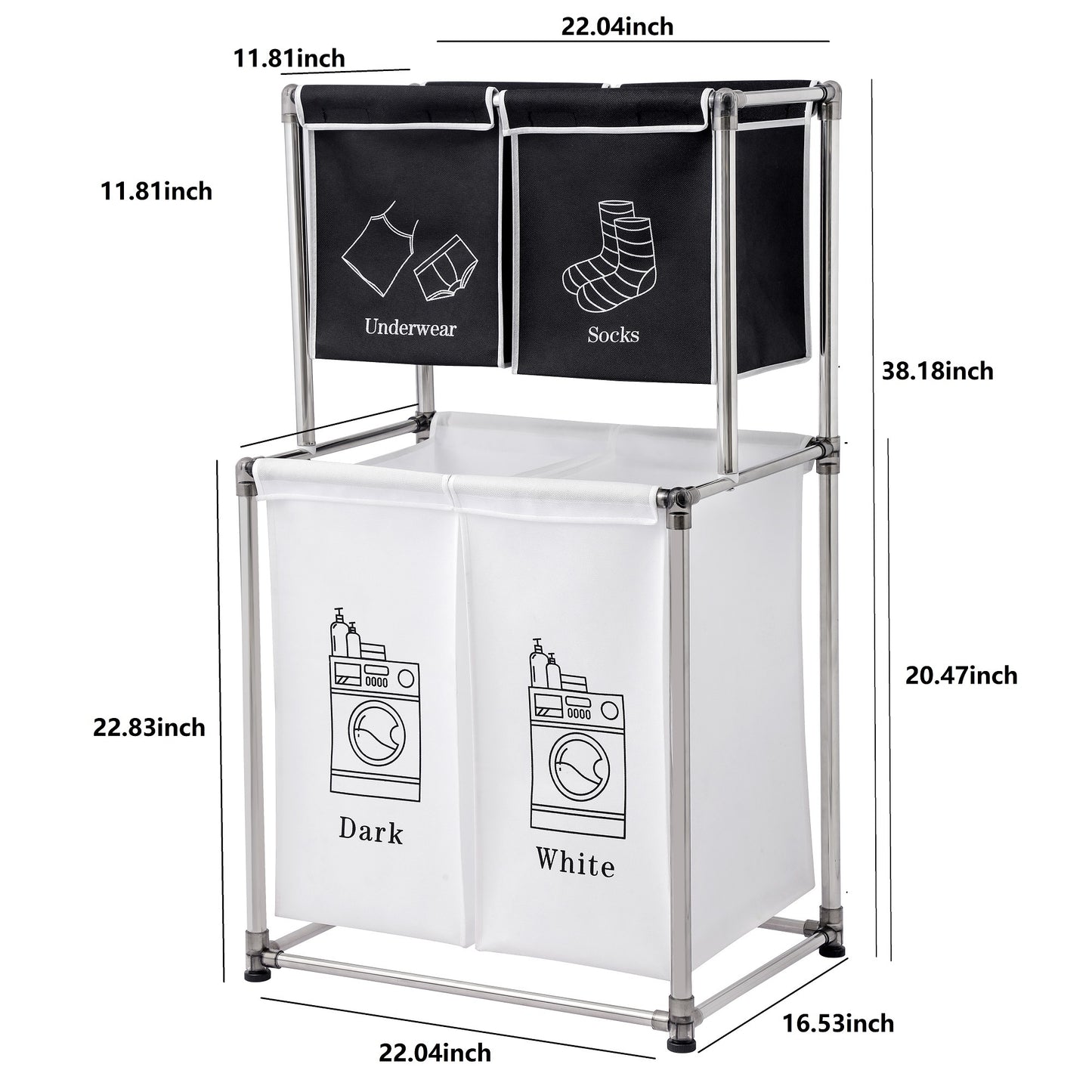 2 Tier Laundry Sorter with 4 Removable Bags