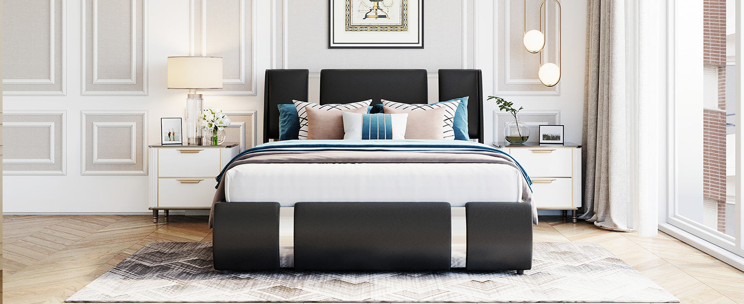 Full Size Upholstered Faux Leather Platform bed with a Hydraulic Storage System