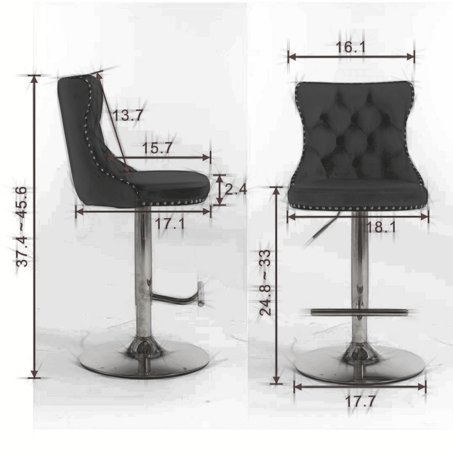 Black Swivel Velvet Barstools, Modern Upholstered Chrome base