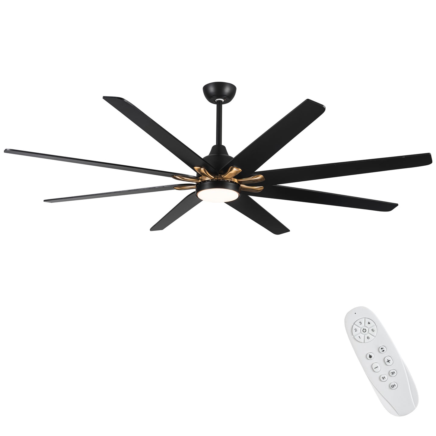 72" Black Wooden Large Ceiling Fan With LED Light and Remote Control